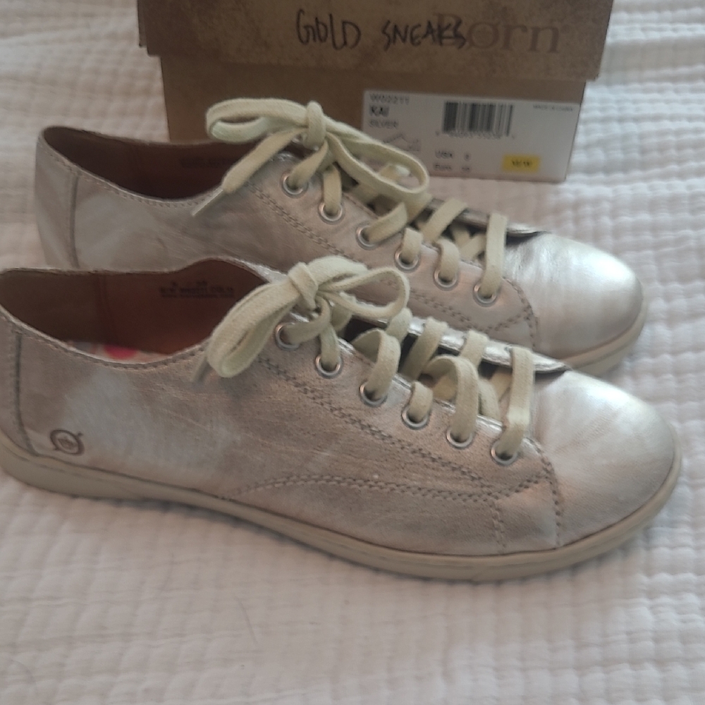 Born Gold Lace-Up Sneakers with Metallic Finish